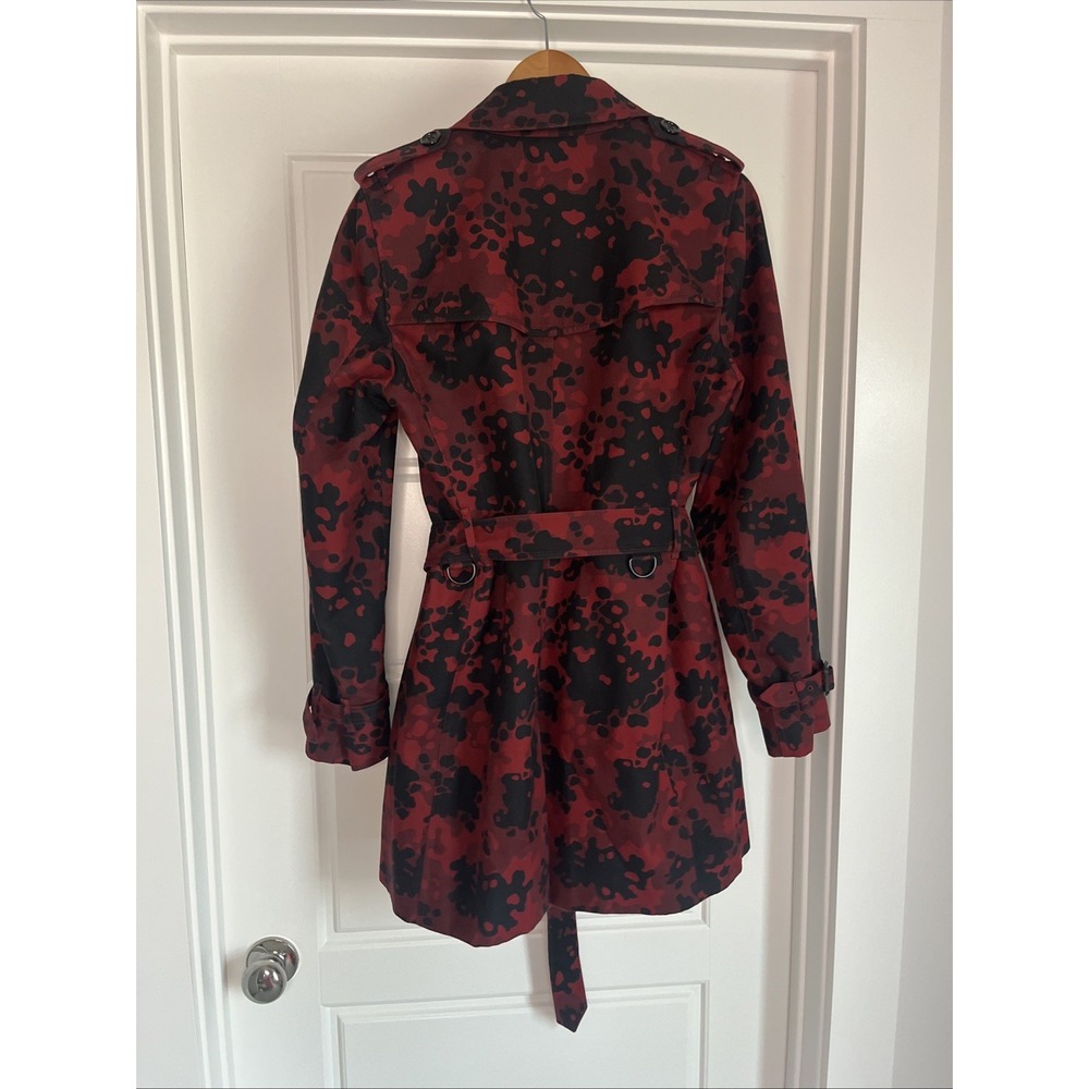Burberry London Peacoat Double Breasted Cotton Red Black Camouflage 10 Luxury - Picture 14 of 16